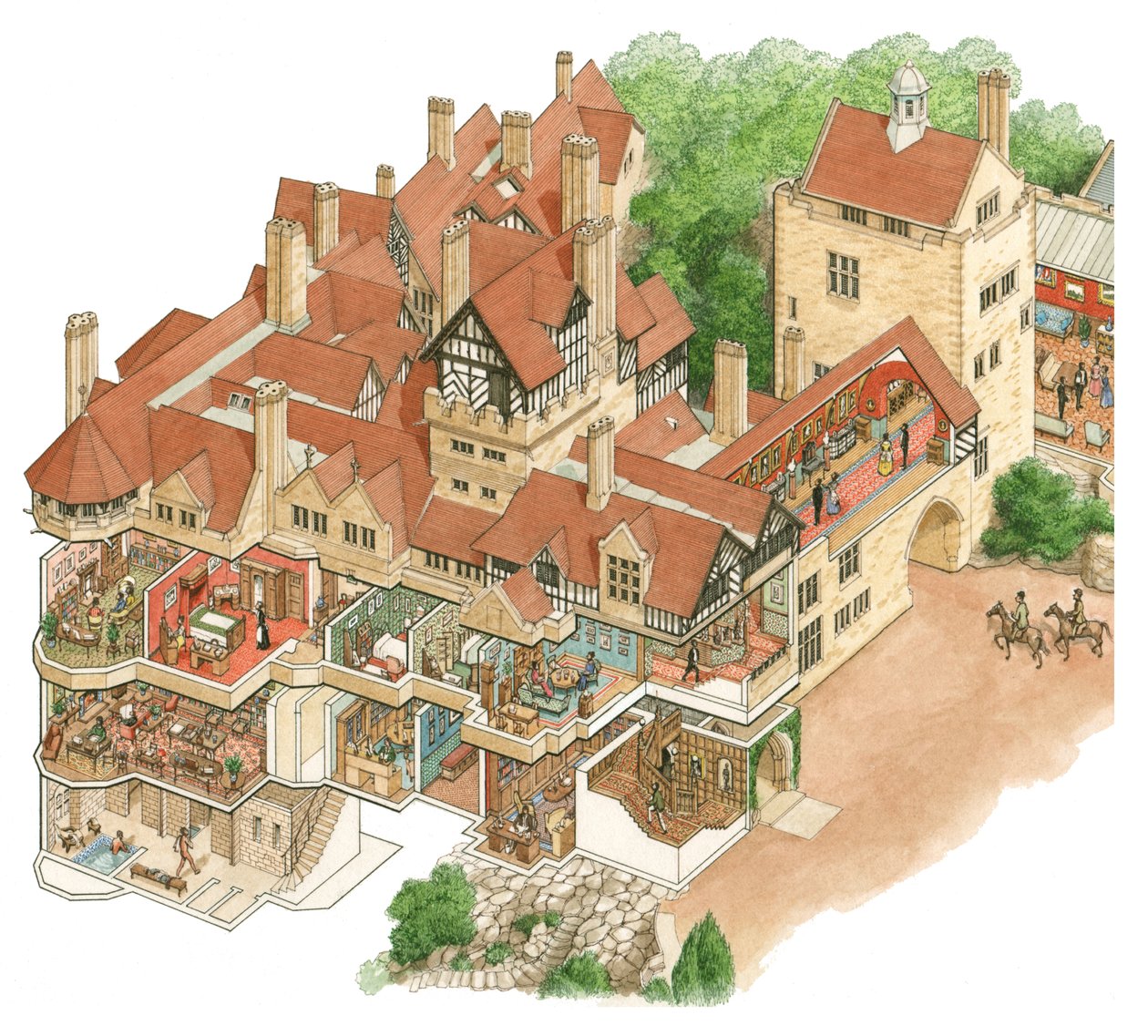 Cragside House, Northumberland, noin 1872-1900 (tussi ja akvarelli). tekijältä Stephen Conlin