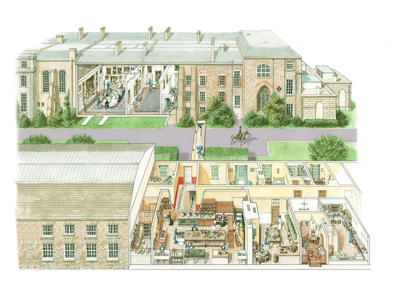 Petworth House, noin 1890-1914 (tussi ja akvarelli paperille). tekijältä Stephen Conlin