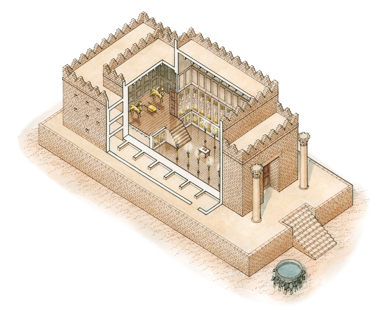 Salomonin temppeli, Jerusalem, n.-900--587 (tussi ja akvarelli). tekijältä Stephen Conlin