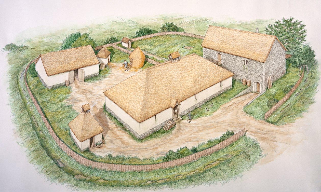 South Manor, Wharram Percy keskiaikainen kylä, North Yorkshire, 1200-luku, 2000-luku tekijältä Stephen Conlin