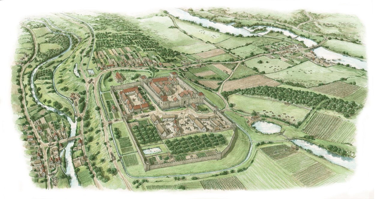 Pyhän Johanneksen luostari, Kilmainham, Dublin (piirretty 2022), noin 1340-1370 (tussi ja akvarelli). tekijältä Stephen Conlin