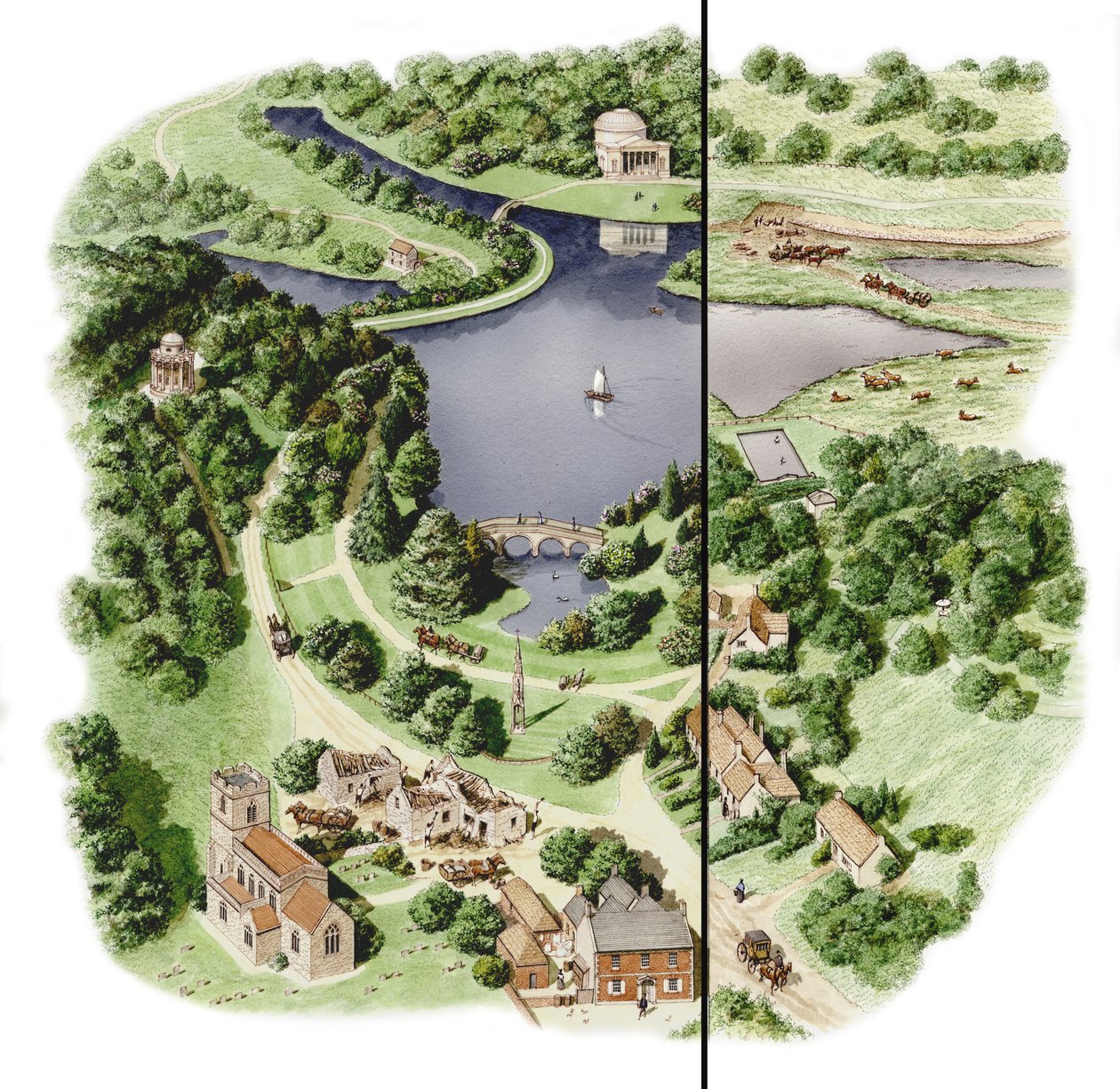 Stourheadin kehitys, Wiltshire, n.1755-1812 (tussi ja akvarelli) (tussi ja akvarelli) tekijältä Stephen Conlin