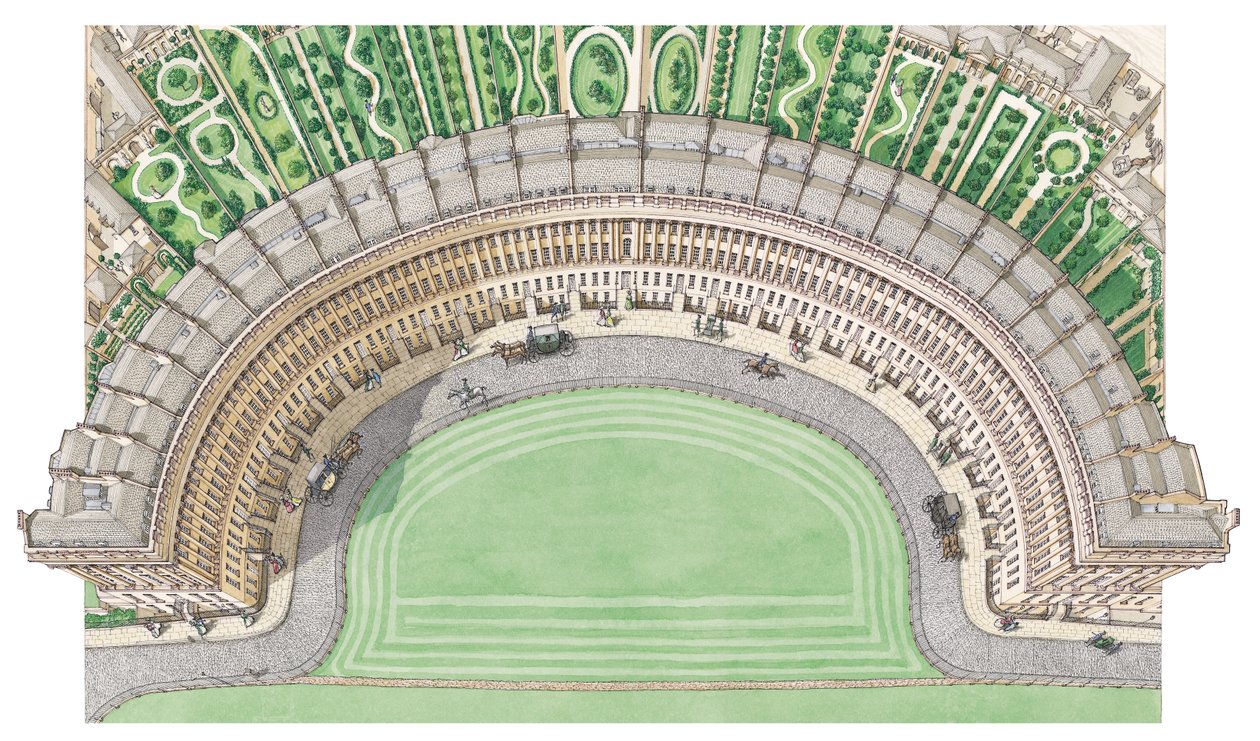 The Royal Crescent, Bath, noin 1780-1800 (tussi ja akvarelli). tekijältä Stephen Conlin
