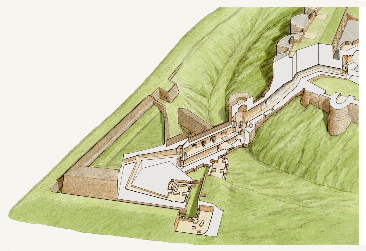 The Spur, Doverin linna, Kent, n.1800-2023 (tussi ja akvarelli) (tussi ja akvarelli) tekijältä Stephen Conlin