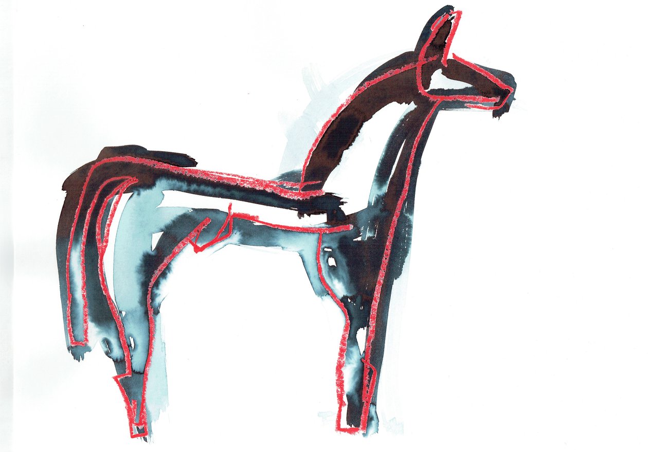 Hevonen III, 2016 (öljypastelli  kangasväri paperille) tekijältä Stephen Dow