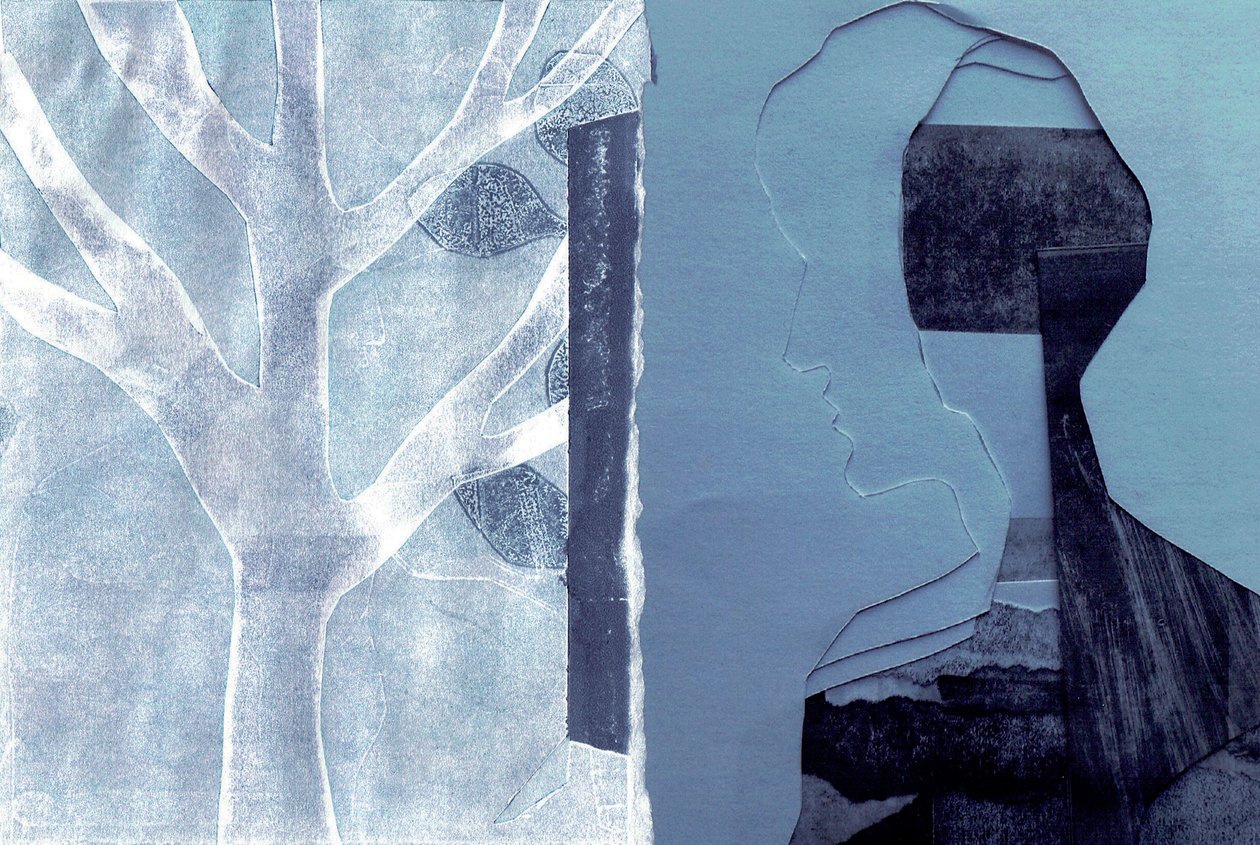 La Foret V, 2017 (monoprintti  kollaasi) tekijältä Stephen Dow