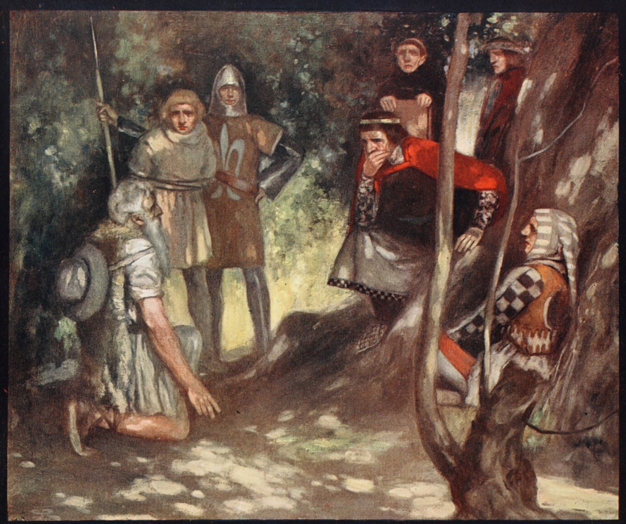 Saint Louis of France Vincennesin metsässä, kuvitus teoksesta Helmet & Cowl: Stories of Monastic and Military Orders, W.M. Letts ja M.F.S. Letts tekijältä Stephen Reid