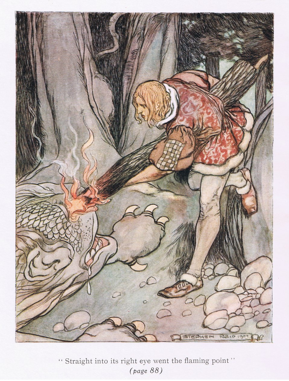 Suoraan sen oikeaan silmään meni liekkipiste (väri litho) tekijältä Stephen Reid
