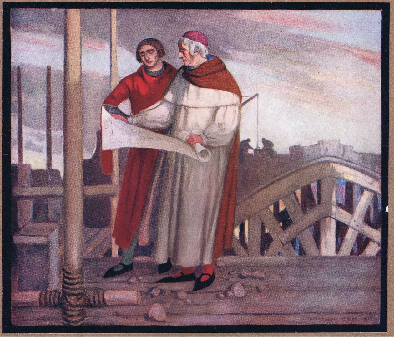 Winchesterin katedraalin rakennus (väri litho) tekijältä Stephen Reid