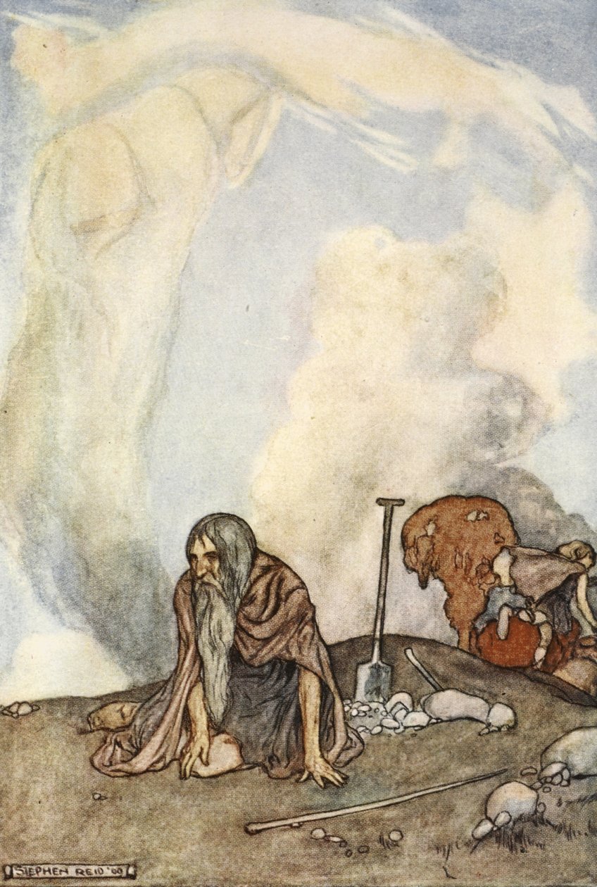Valkoinen ratsu oli kadonnut heidän silmistään kuin sumuseppele, kuva T.W.:n teoksesta The High Deeds of Finn, and other Bardic Romances of Ancient Ireland Rolleston (väri litho) tekijältä Stephen Reid