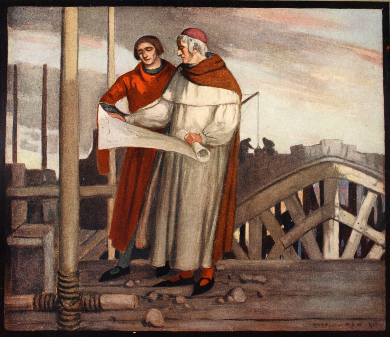 William of Wykeham, kuvitus Winifred M. Lettsin teoksesta "The Mighty Army", pub. 1912 (väri litho) tekijältä Stephen Reid
