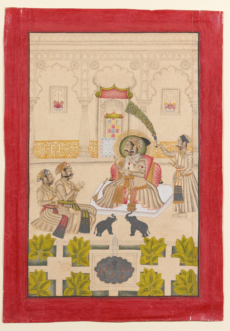 Maharana Amar Singh II: lle näytetään kaksi hopeaa norsua tekijältä Stipple Master