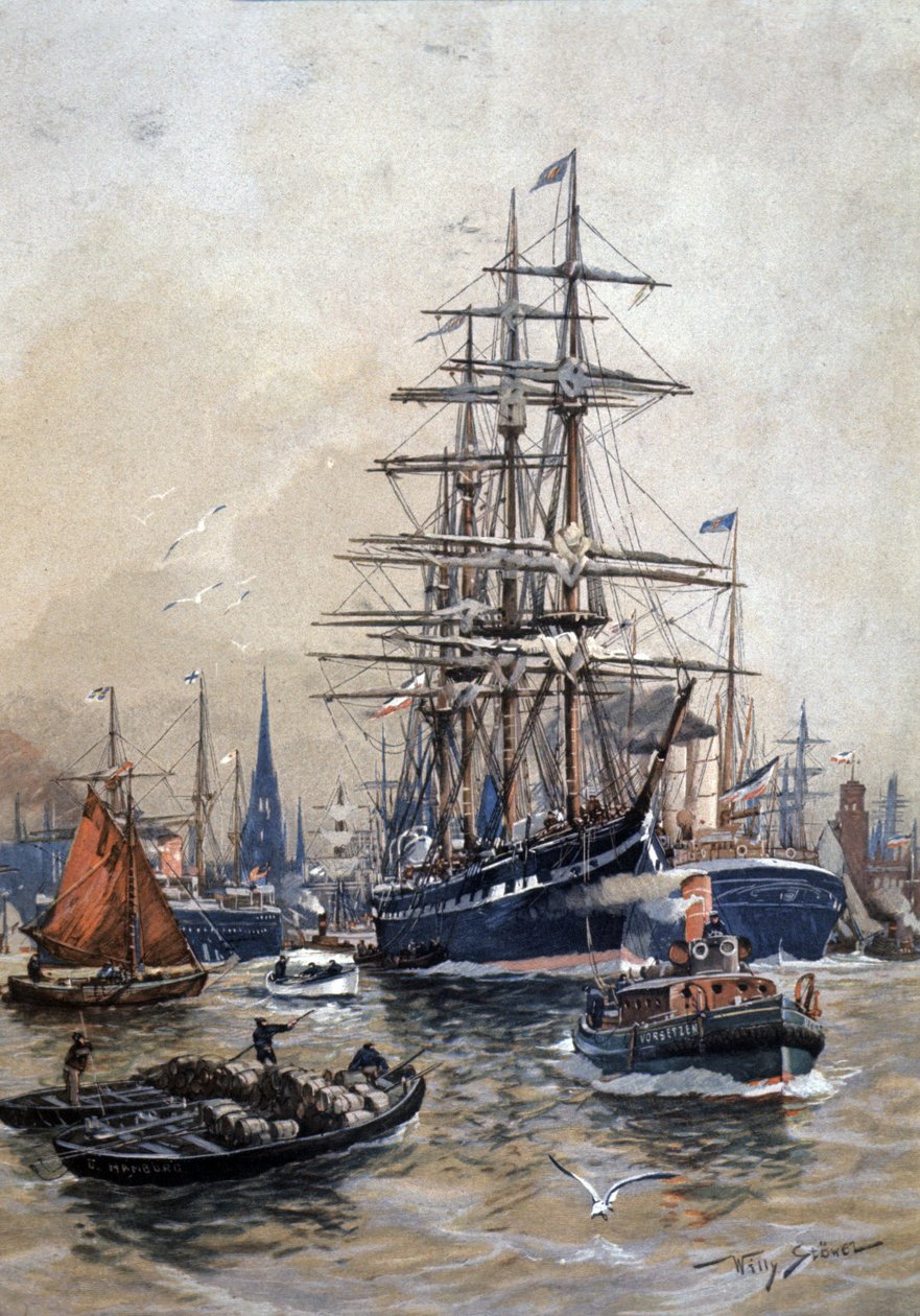 Hampurin satama 1800-luvulla tekijältä Stoewer Willy (1864 1931)