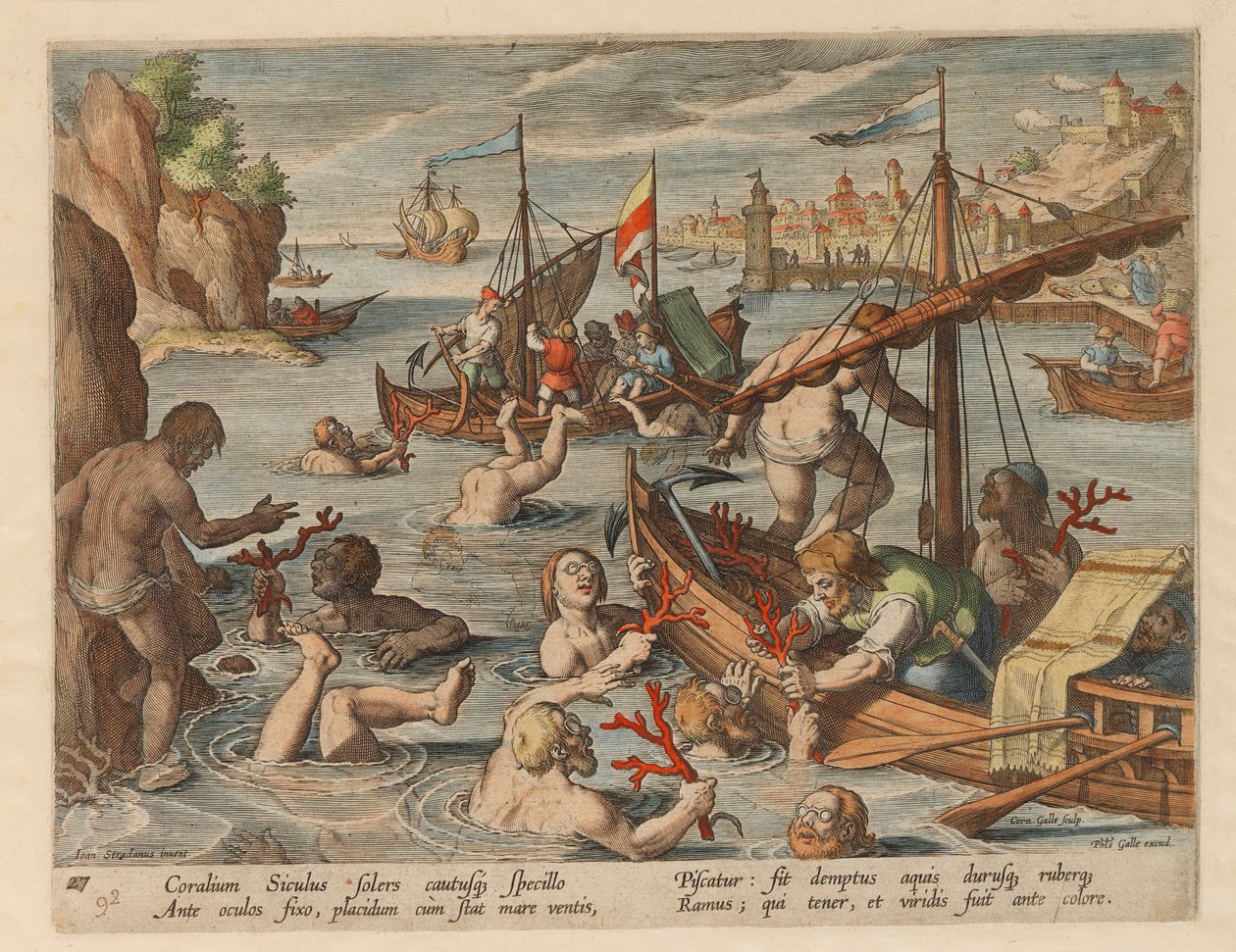 Korallien kalastus. Sarjasta Villieläinten, lintujen ja kalojen metsästys, 1578. tekijältä Stradanus