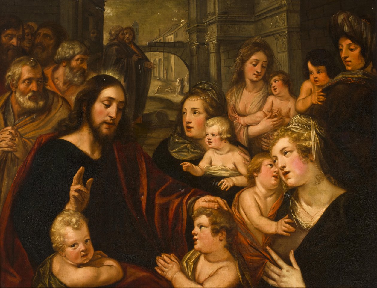 Christus segnet die Kinder tekijältä Studio of Artus Wolfaerts
