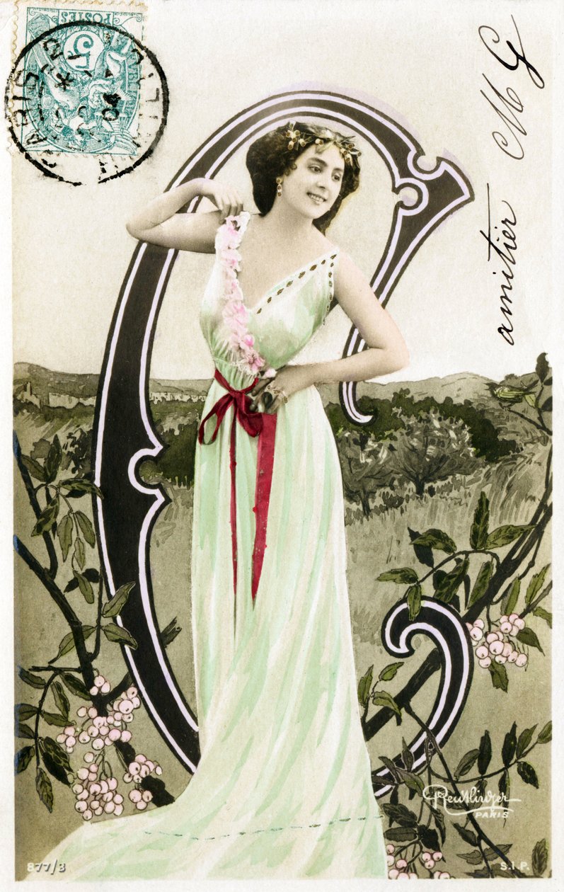 C: Bianca Toledo, taiteilija, laulaja ja sevillalainen tanssija Belle Epoquesta - Casino de Paris, Folies Bergere, Jardin de Paris - Aakkoset postikortissa tekijältä Studio Reutlinger