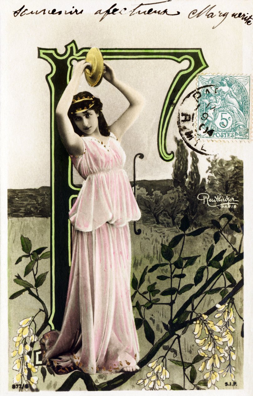 F: Mlle Beauregard, taiteilija 1900-luvulta - Aakkoset postikortissa tekijältä Studio Reutlinger