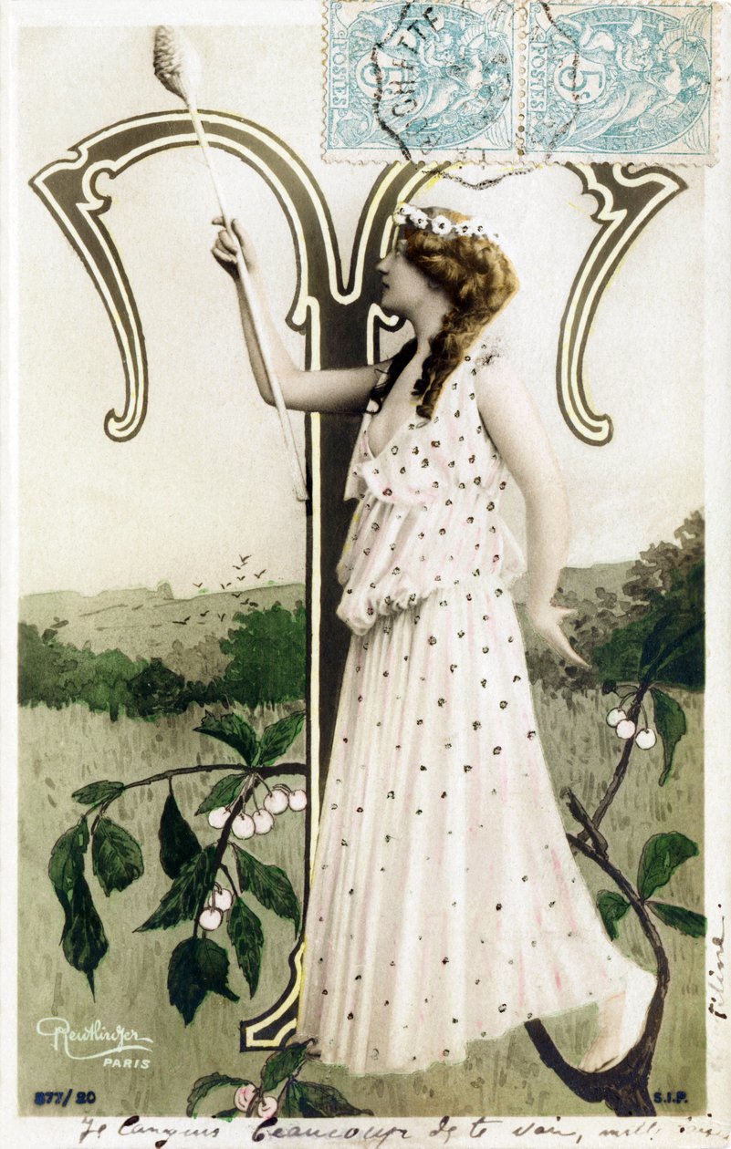 T: Louise Myriel, näyttelijä ja sanoittaja Belle Epoquesta - Folies Bergere, Theatres du Gymnase, de la Gaite, Paris - Aakkoset postikortissa tekijältä Studio Reutlinger
