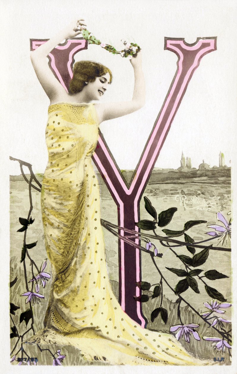Y: Bianca Toledo, taiteilija, laulaja ja sevillalainen tanssija Belle Epoquesta - Casino de Paris, Folies Bergere - aakkoset postikortissa tekijältä Studio Reutlinger