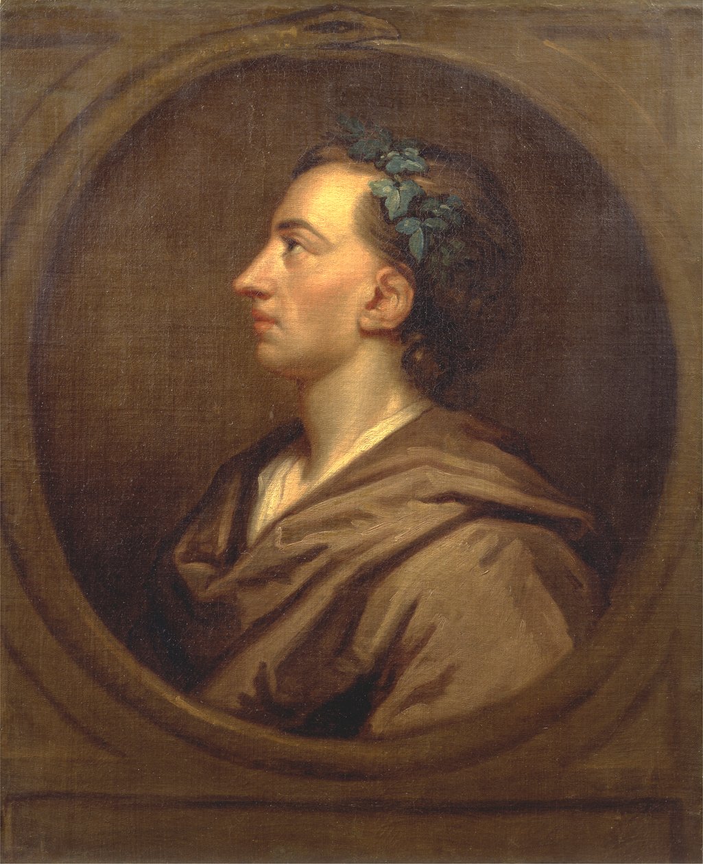 Perfil de Alexander Pope, coroado com Ivyfinnish tekijältä Studio of Sir Godfrey Kneller
