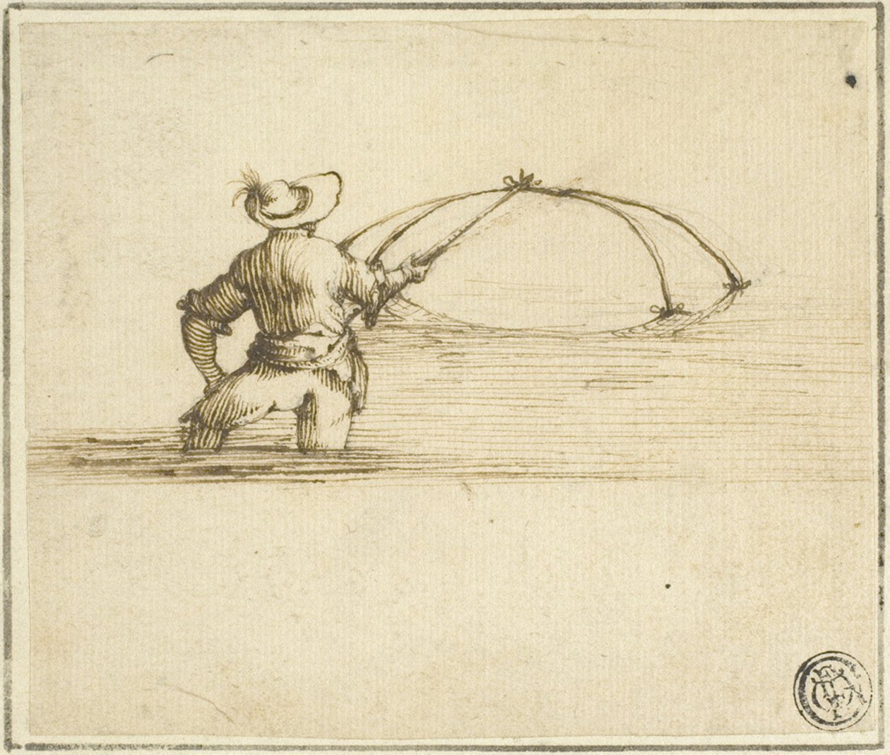 Kalastaja verkon kanssa tekijältä Style of Jacques Callot