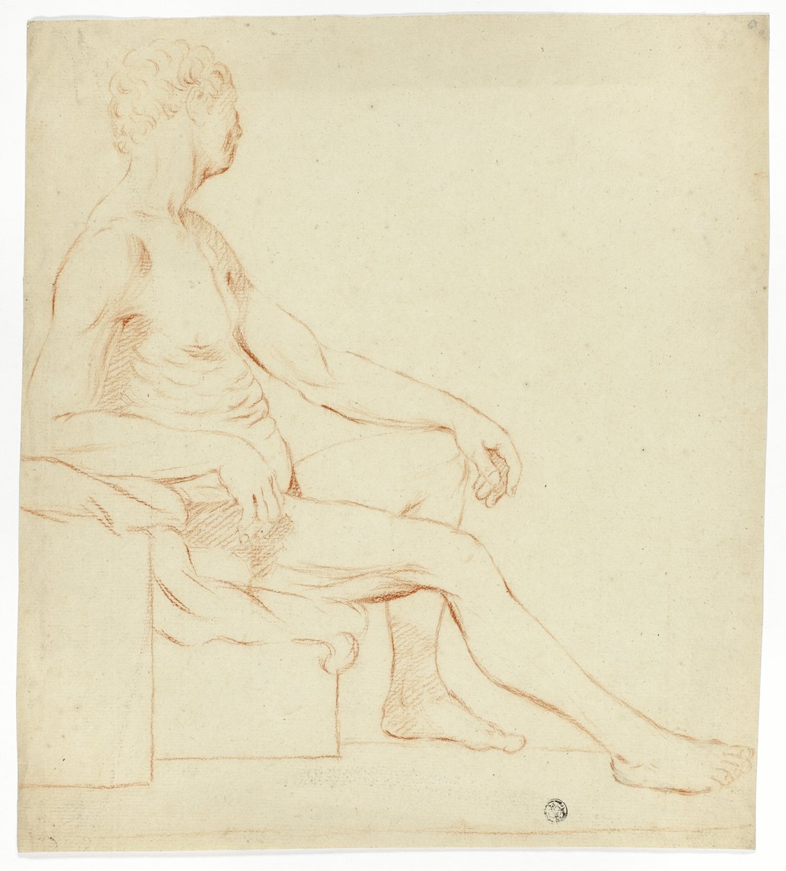 Istuva akateeminen miespuolinen alaston tekijältä Style of Jacques Louis David