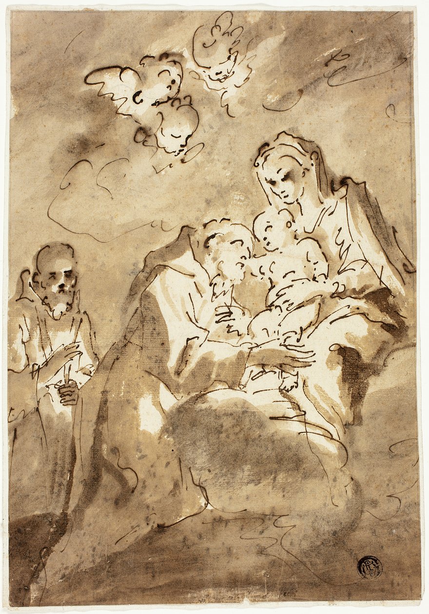 Pyhän Franciscuksen palvoma Madonna ja lapsi tekijältä Style of Pietro Novelli