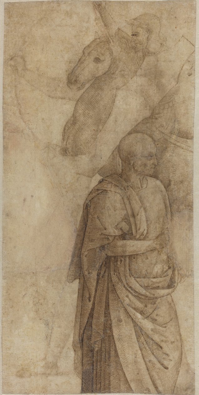 Ratsastaja ja seisova draped mies antiikkisen jälkeen [verso] tekijältä Style of Pietro Perugino