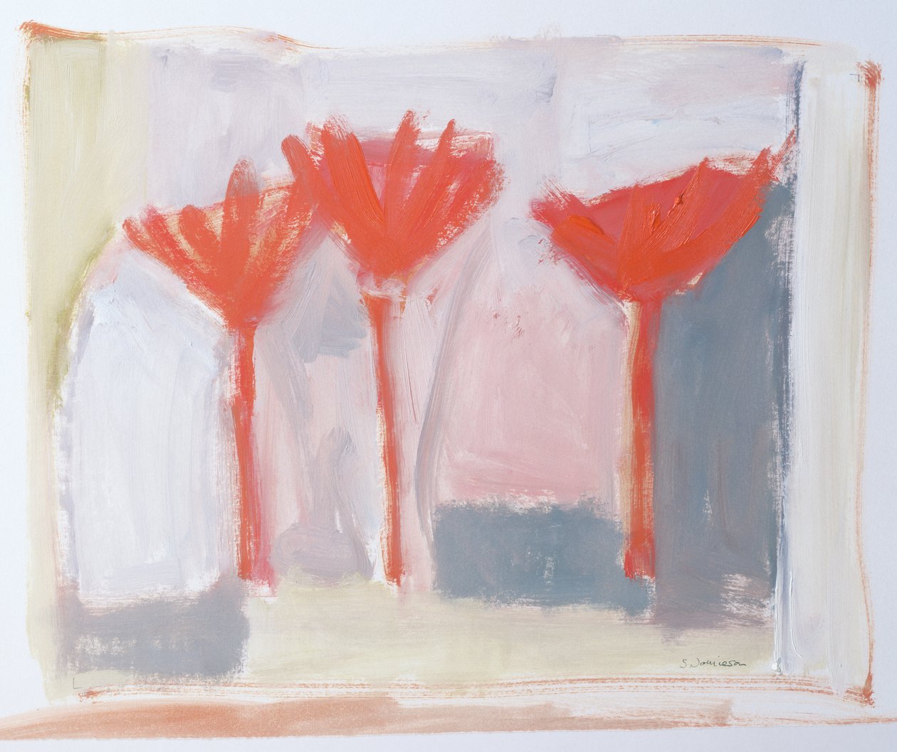 Punaiset puut, 2002 (akryyli paperille) tekijältä Sue Jamieson