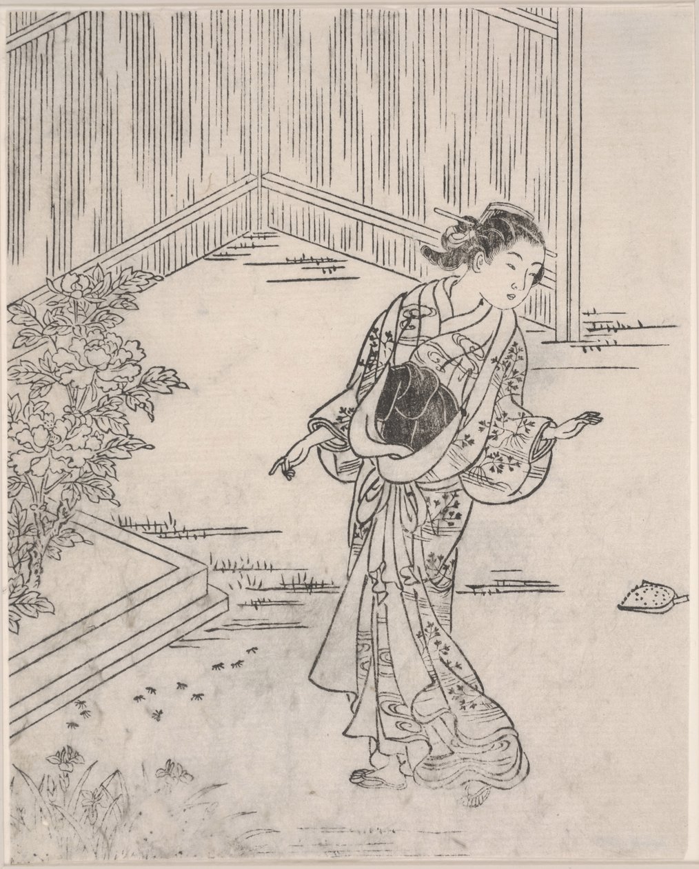 Geisha kesällä (puupainatus) tekijältä Sukenobu Nishikawa