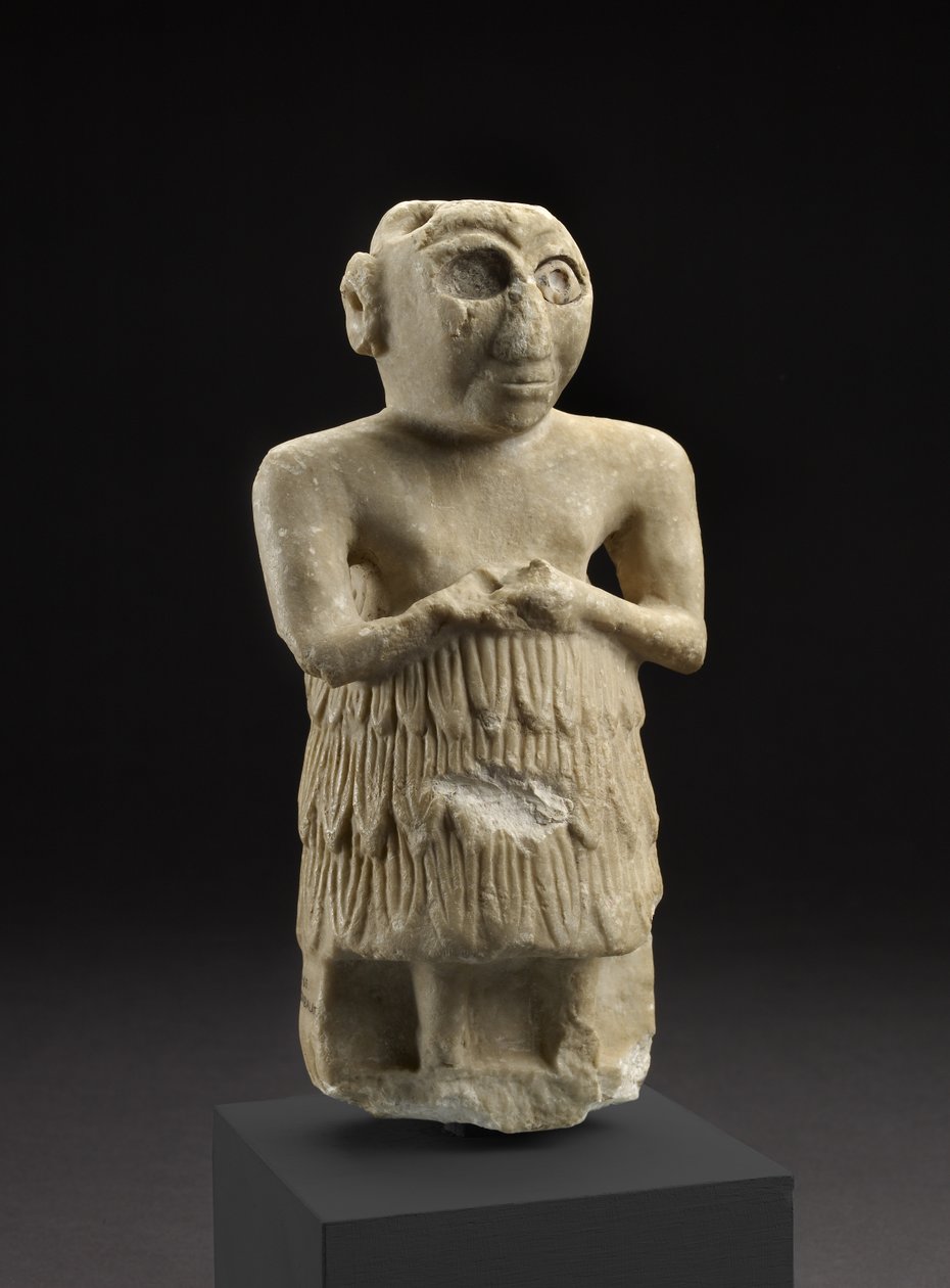 Sumerilaisen miehen patsas palvonnassa, Istabalat, Irak (kalkkikivi) tekijältä Sumerian