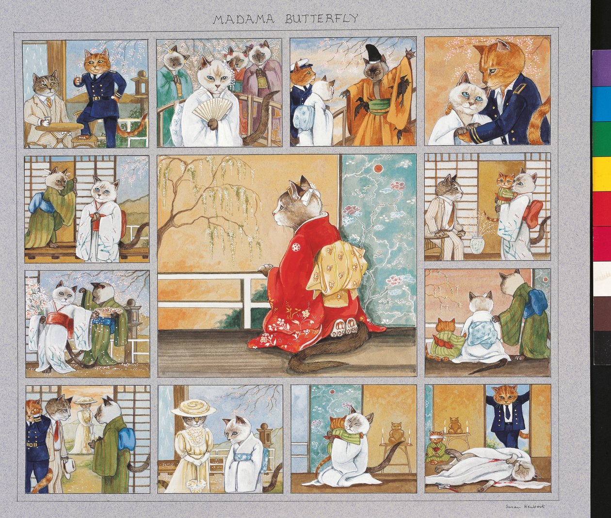 Kuvitus elokuvasta Cats Galore! A Compendium of Cultured Cats (julkaisu 2015). tekijältä Susan Herbert