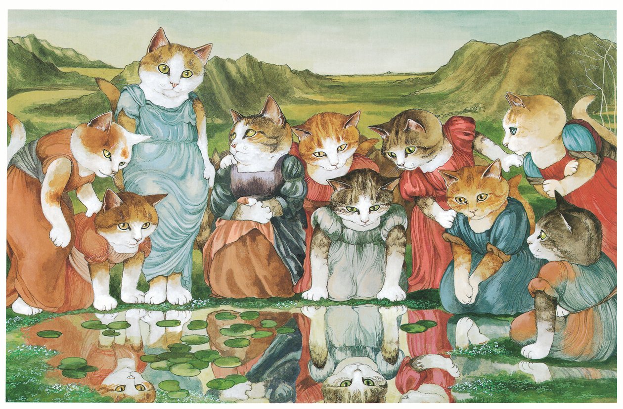 Kuvitus teoksesta Pre-Raphaelite Cats (julkaistu 1999). tekijältä Susan Herbert