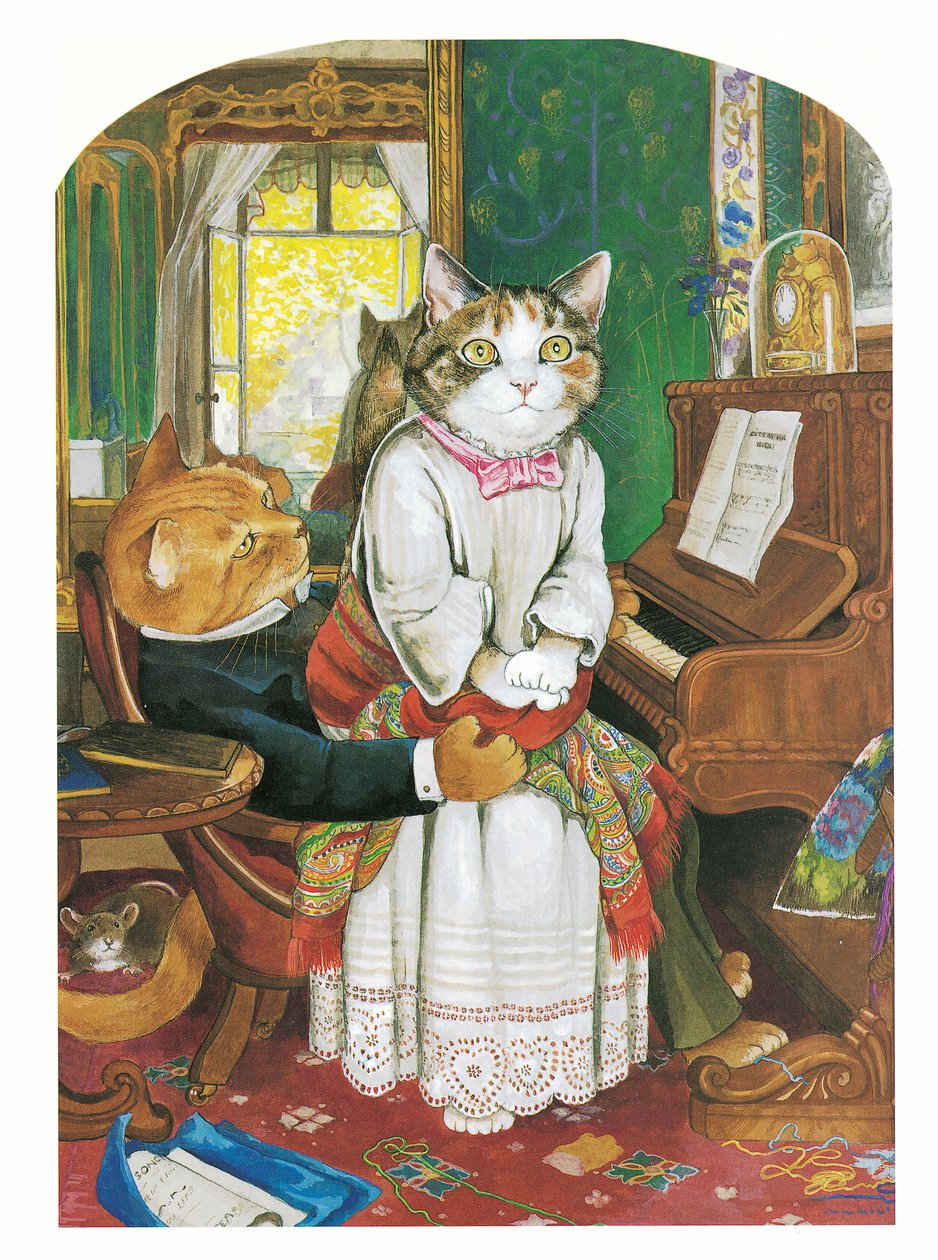 Kuvitus teoksesta Pre-Raphaelite Cats (julkaistu 1999). tekijältä Susan Herbert