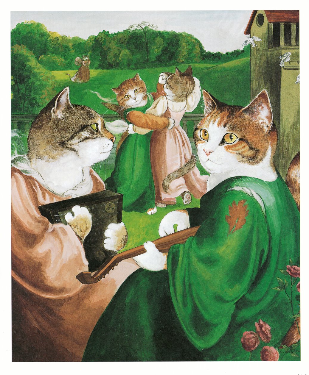 Kuvitus teoksesta Pre-Raphaelite Cats (julkaistu 1999). tekijältä Susan Herbert