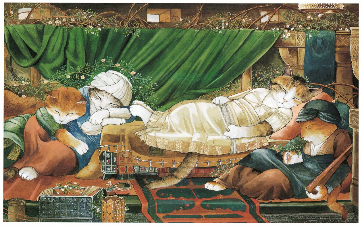 Kuvitus teoksesta Pre-Raphaelite Cats (julkaistu 1999). tekijältä Susan Herbert