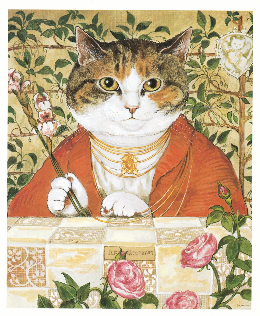 Kuvitus teoksesta Pre-Raphaelite Cats (julkaistu 1999). tekijältä Susan Herbert