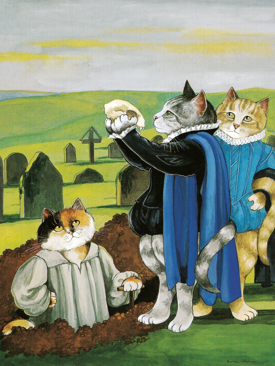 Kuvitus Shakespeare Cats -teoksesta: Poster Book (pub. 2016) tekijältä Susan Herbert