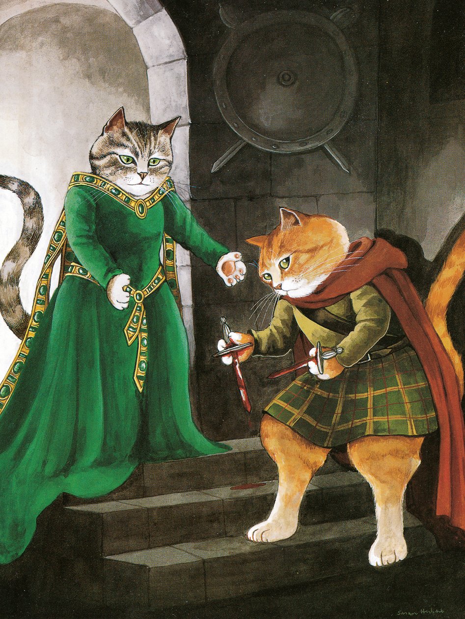 Kuvitus Shakespeare Cats -teoksesta: Poster Book (pub. 2016) tekijältä Susan Herbert