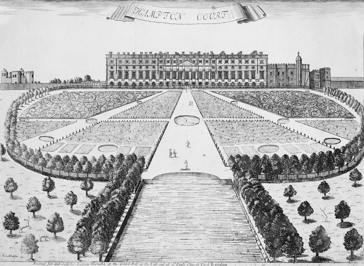 Hampton Court East Front, noin 1830 tekijältä Sutton Nicholls