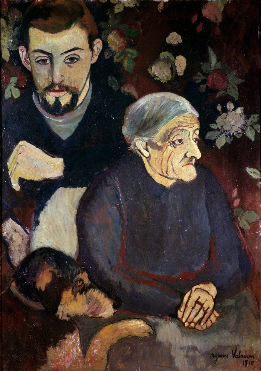 Muotokuva taidemaalari Maurice Utrillosta, hänen isoäidistään ja koirasta Suzanne Valadonin maalaus (1865-1938) tekijältä Suzanne Valadon