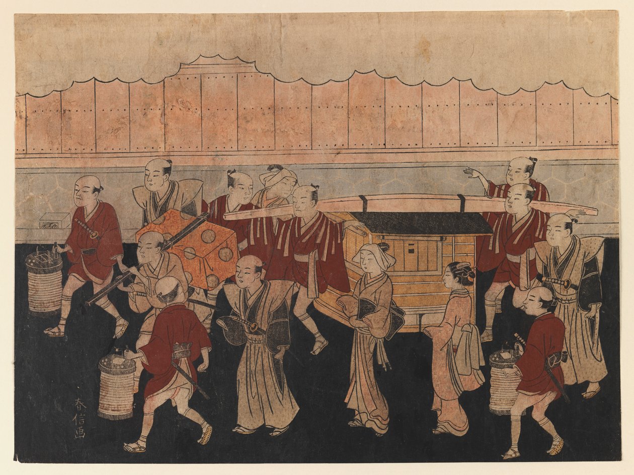 The Brides Trip to her Husbands House, sarjasta The Marriage Ceremonies, n. 1768 (värillinen puupainatus) tekijältä Suzuki Harunobu