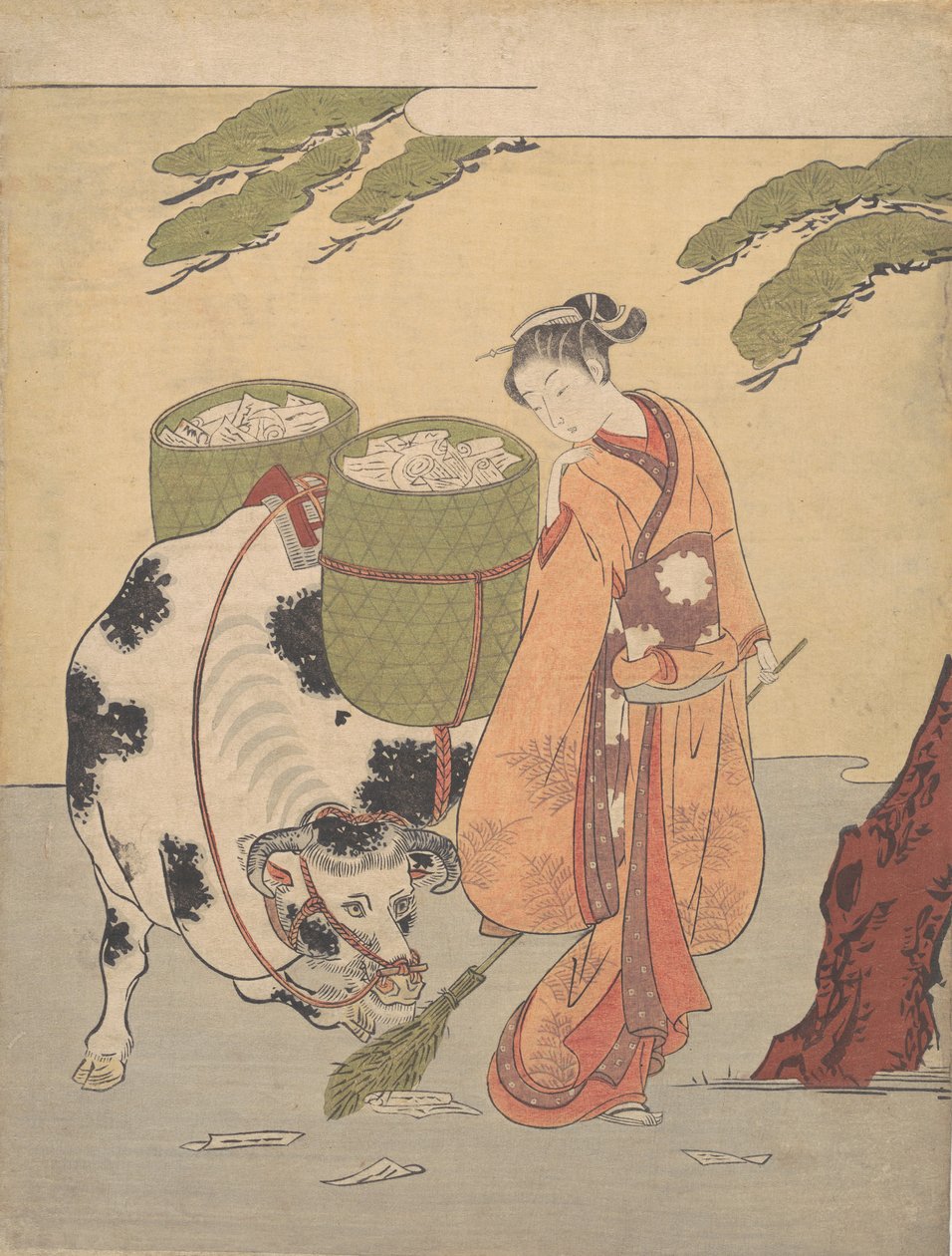 Nainen pyyhkäisemässä rakkauskirjeitään, 1725-1770, 1725-1770. tekijältä Suzuki Harunobu