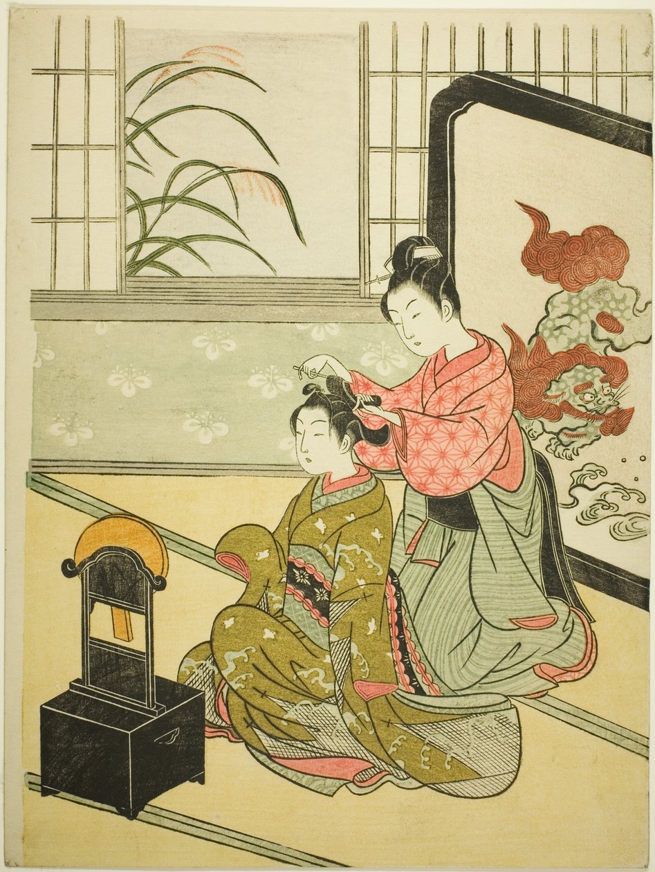 Autumn Moon in the Mirror (Kyodai no shugetsu), sarjasta "Kahdeksan näkymää salista (Zashiki hakkei)" tekijältä Suzuki Harunobu
