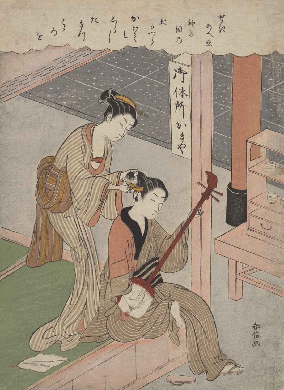 Kampaa hiuksiaan, 1770, 1770. tekijältä Suzuki Harunobu