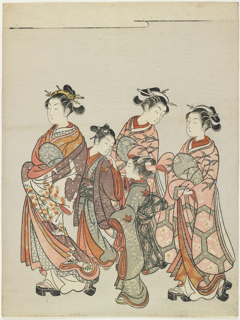Courtesaani ja Attendants on Parade, vuoden 1766 jälkeen tekijältä Suzuki Harunobu