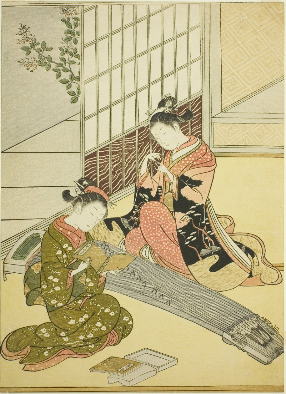 Koton siltojen laskeutuvat hanhet (Kotoji no rakugan), sarjasta "Kahdeksan näkymää salista (Zashiki hakkei)" tekijältä Suzuki Harunobu