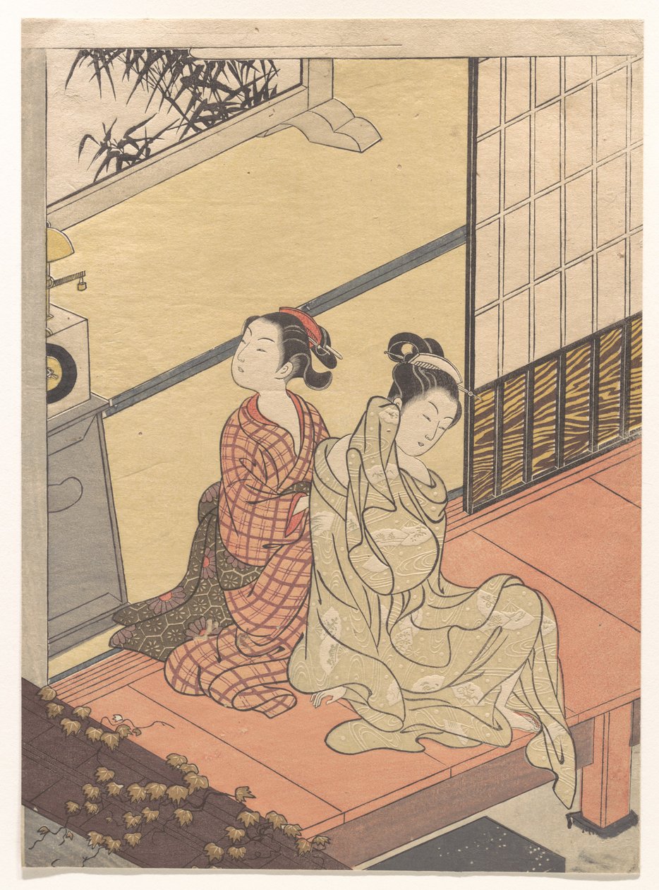 Kellon iltasoitto (Tokei no bansho), sarjasta "Kahdeksan salonginäkymää" (Zashiki hakkei) tekijältä Suzuki Harunobu