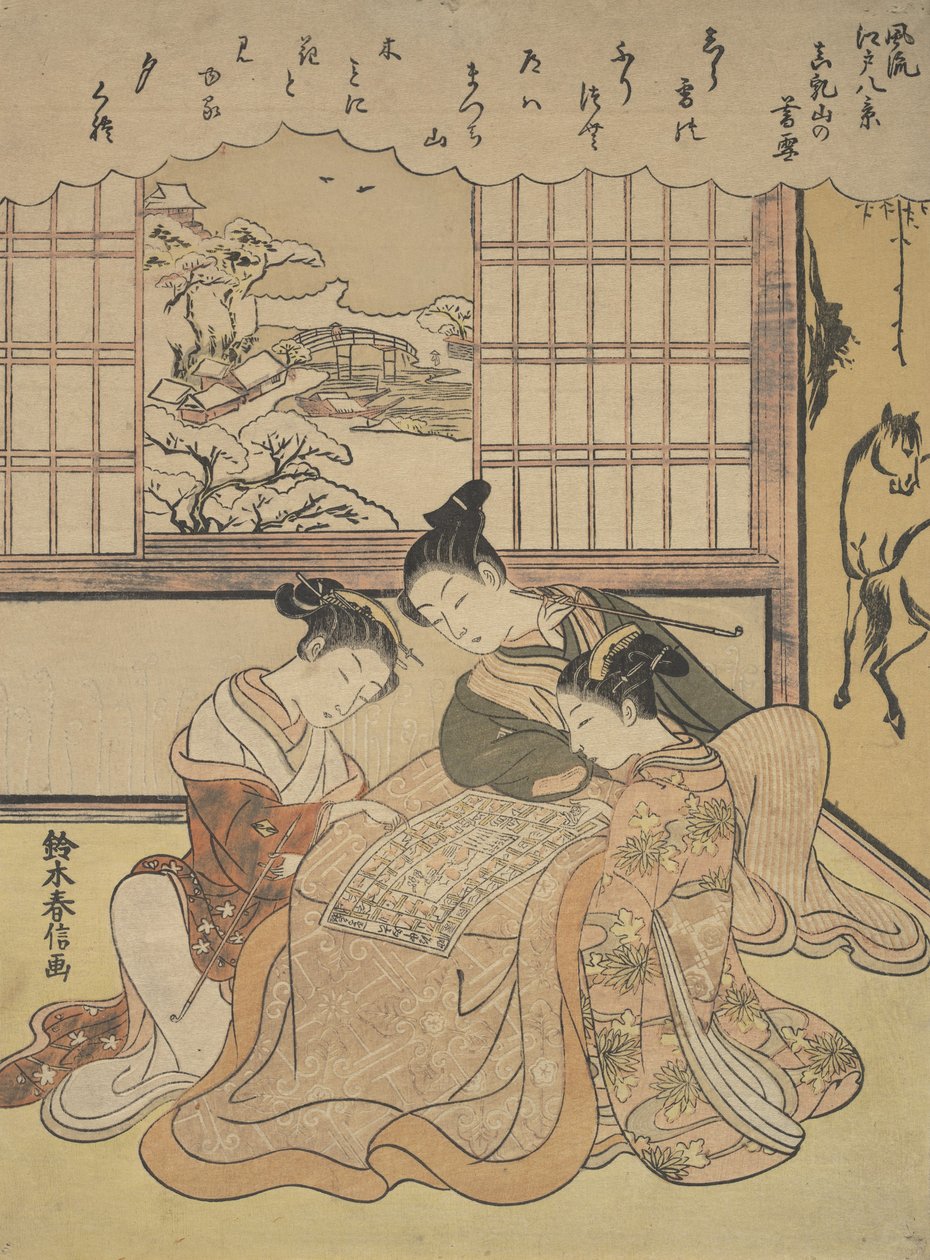 Neu al vespre al turó Matsuchi, de la sèrie Eight Fashionable Views of Edo Fur..., ca. 1765-70. finlandès tekijältä Suzuki Harunobu