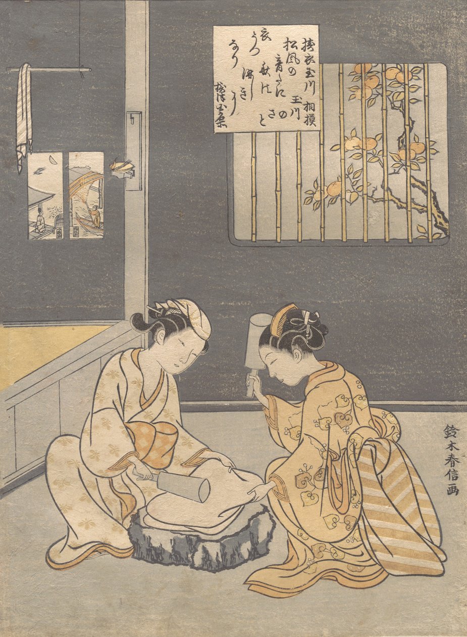 Täytekangas Jewel Riverillä Kinuta no Tamagawa, n. 1768, n. 1768. tekijältä Suzuki Harunobu